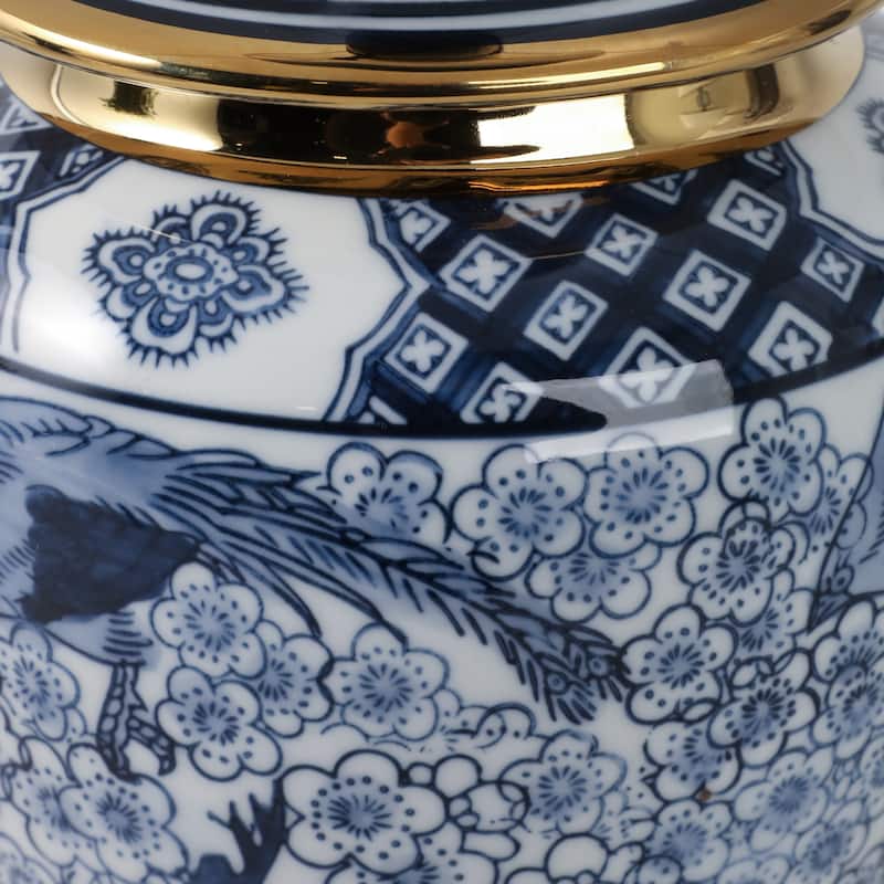 Ceramic Table Lamp Drum Shade Chinoiserie - 18" White/Blue - 12" x 12" x 18"
