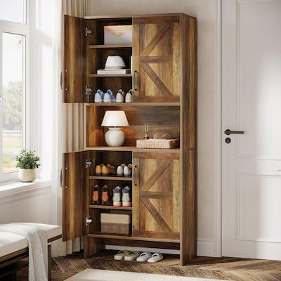 67.52" Tall Shoe Cabinet, 7-Tier Farmhouse Shoe Storage Cabinet with Doors and Adjustable Shelves