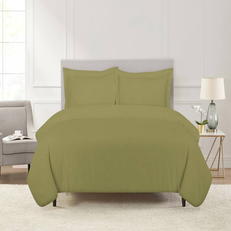 Pointehaven Flannel 180 GSM Brushed Soft Cotton Oversized Solid Duvet Sets - Twin - Twin XL - Desert Sage