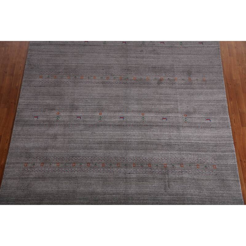 Hand Knotted Oriental 100% Wool Carpet Tribal Tribal Greys & Charcoal Gabbeh Area Rug - 9' 8'' X 8' 3''
