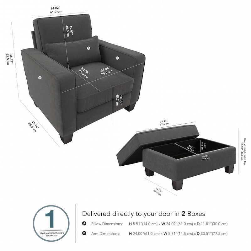 Bush Furniture Stockton Living Room Accent Chair with Ottoman Set