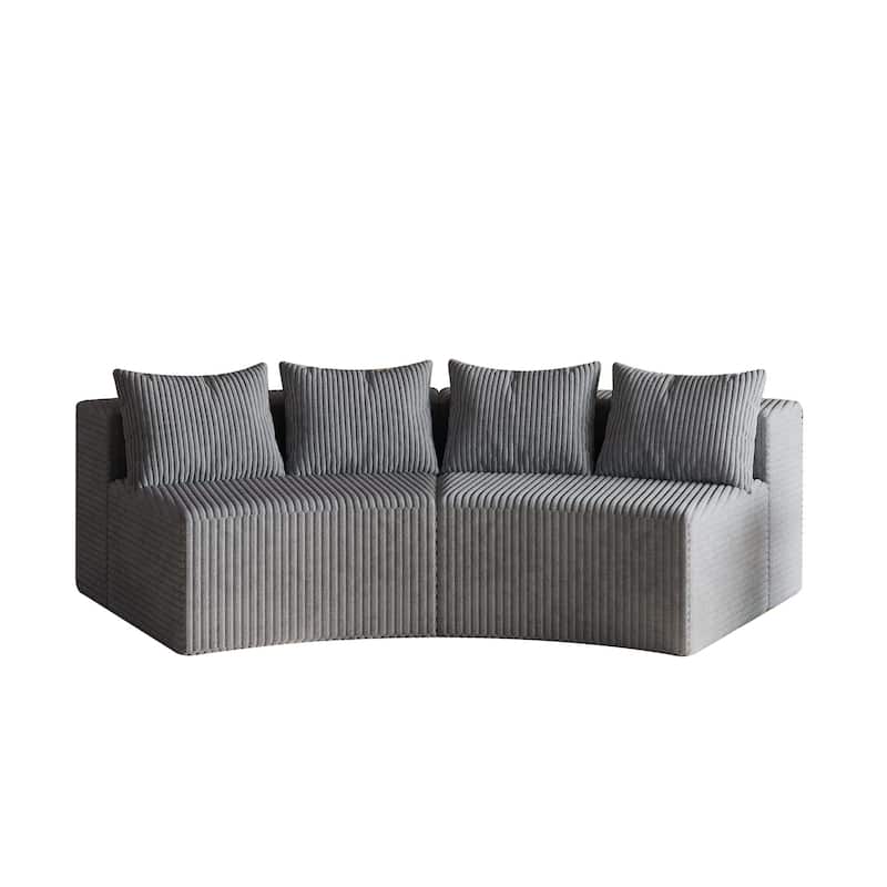 Roomfitters Modular Curved Sectional Sofa, 2-Piece Corduroy Semi-Circular Couch with Pillows