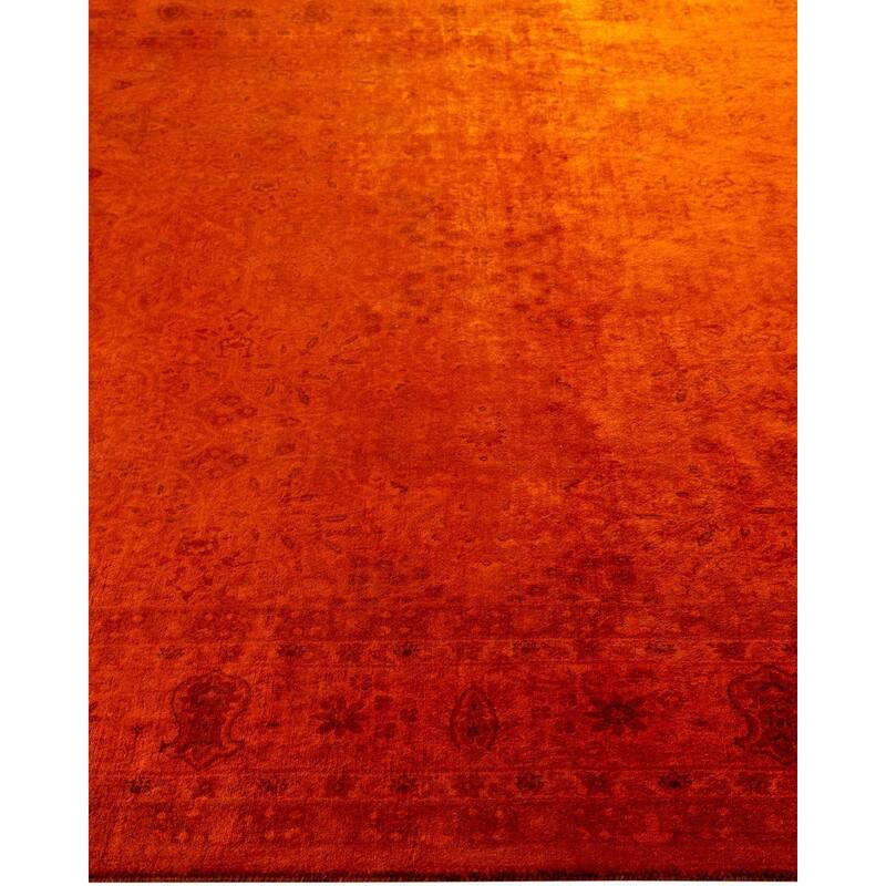 Overton Hand Knotted Wool Vintage Inspired Modern Contemporary Overdyed Orange Area Rug - 6' 2" x 9' 3"