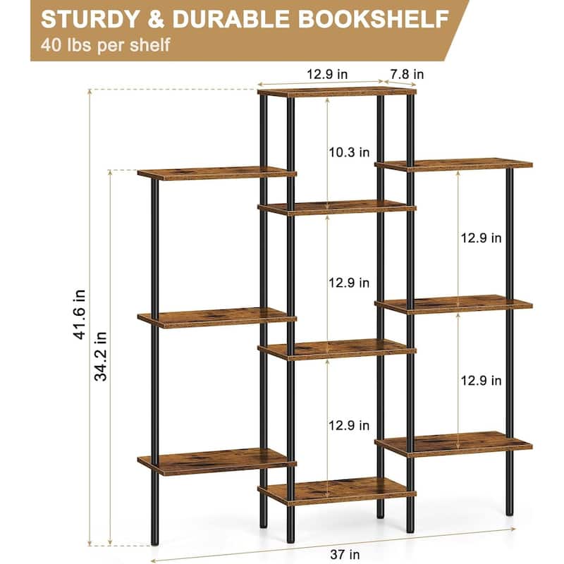 4 Tier Small Bookshelf with 10 Storage Shelves Open Shelf - 4-Tier