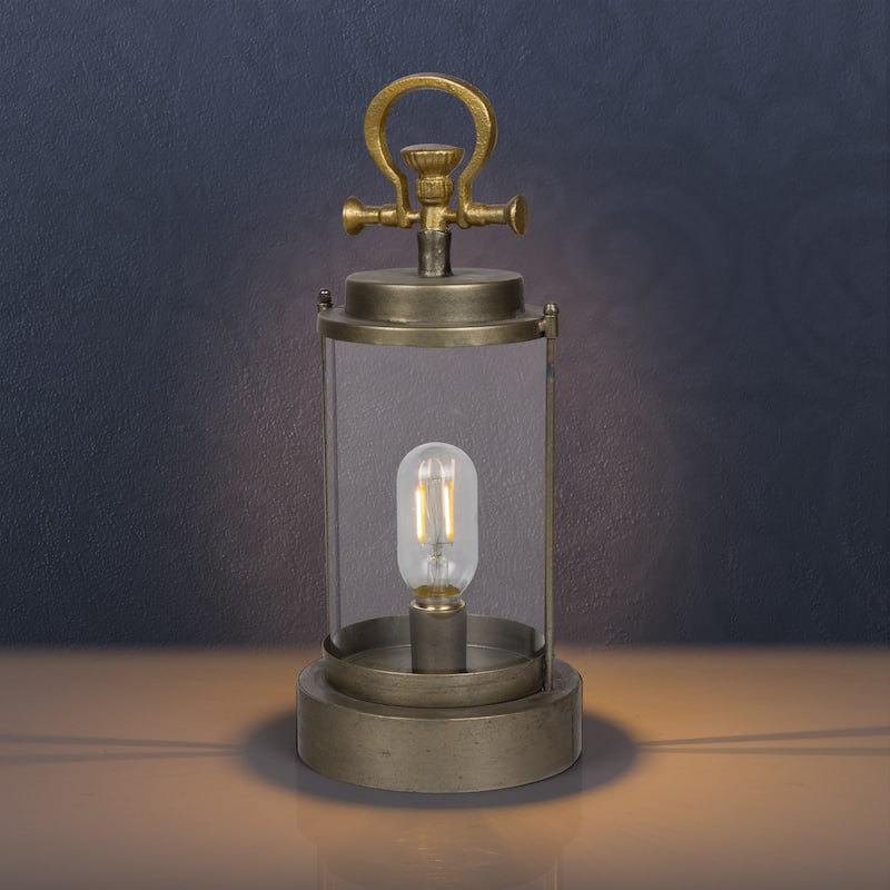 Vintage Metal and Glass Lantern with Warm White LED-Small