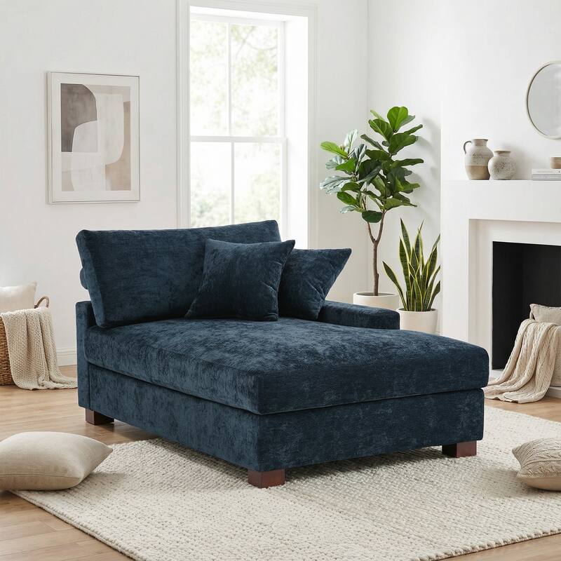 Oversized Chenille Modular Chaise Lounge With Deep Seat