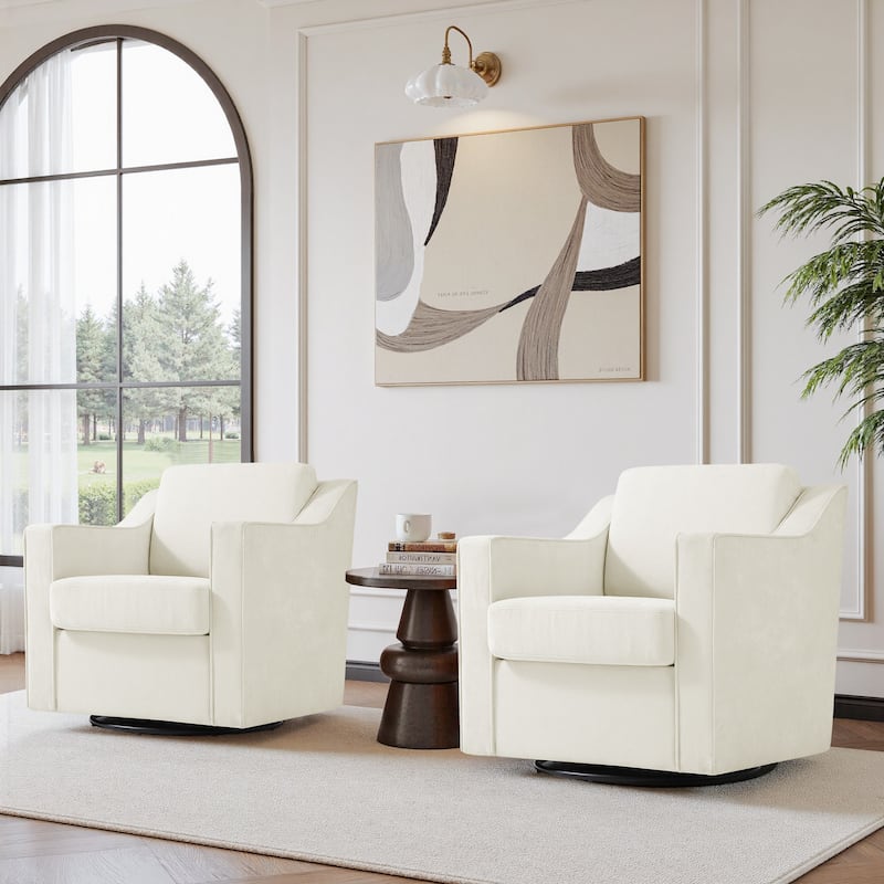 Chenille/Leather Swivel Barrel Chair(Set of 2) Modern Club Chair by UIXE