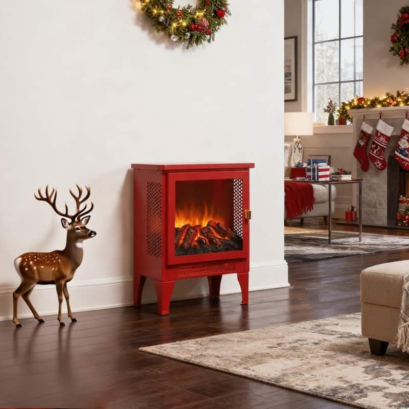 17 inch Freestanding Electric Fireplace Stove heater with 3D Flame effect,Classic Red