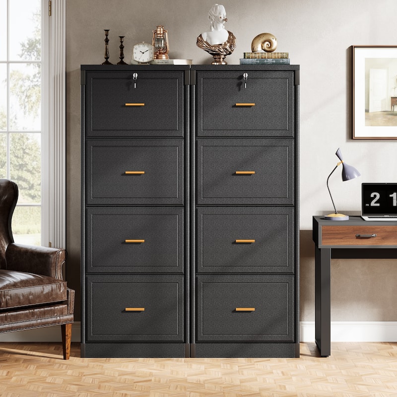 4-Drawer File Cabinet with Lock and Key, Vertical Filling Cabinet for A4/Letter/Legal Size Files