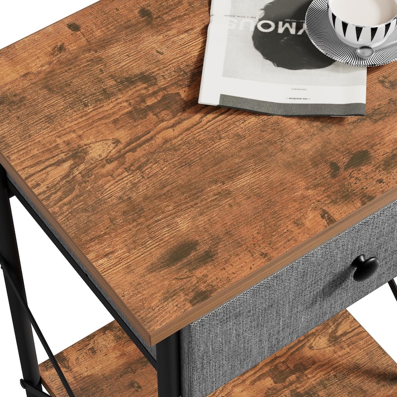 Javlergo Set of 1 or 2 Modern X-Shape End Table with Removable Fabric Drawer & Open Shelf for Living room bedroom study room