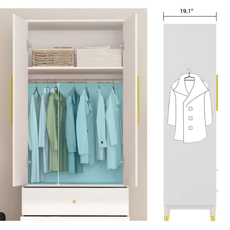 31.5"Wx70.9"H Armoire Wardrobe Storage Cabinet Closet Hanging Drawers