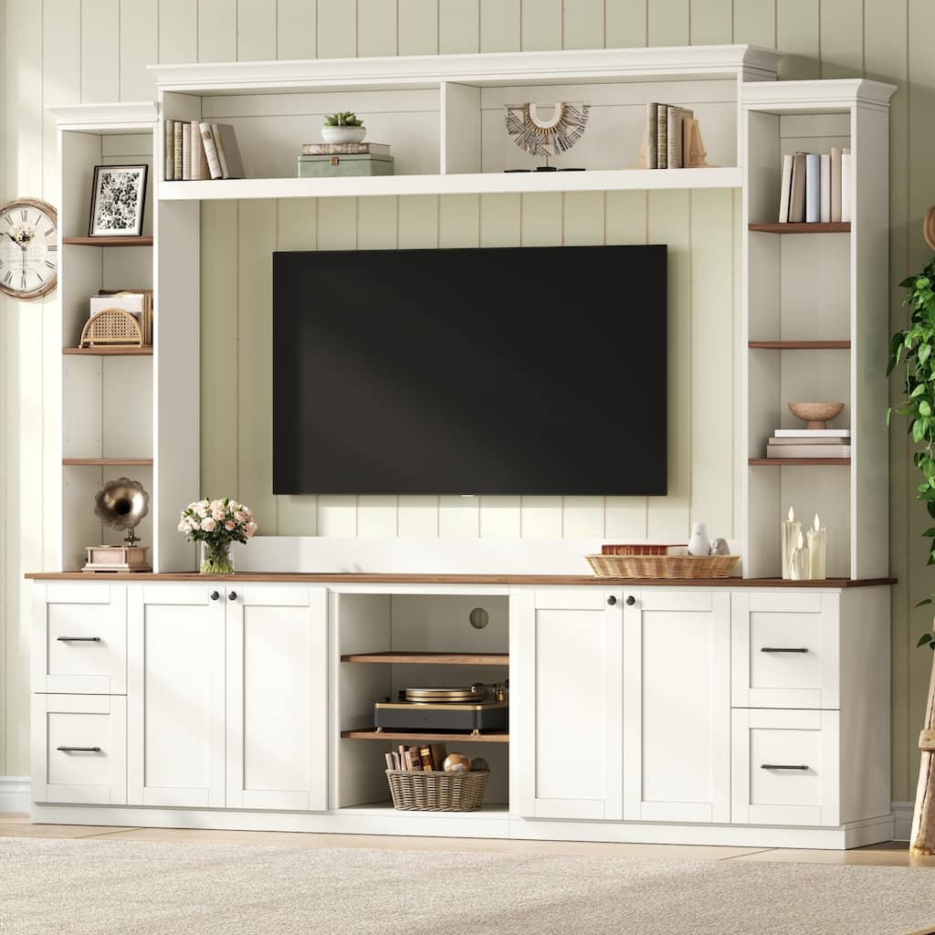 4-in-1 Entertainment Center Wall Unit for TVs up to 70", with Adjustable Shelves