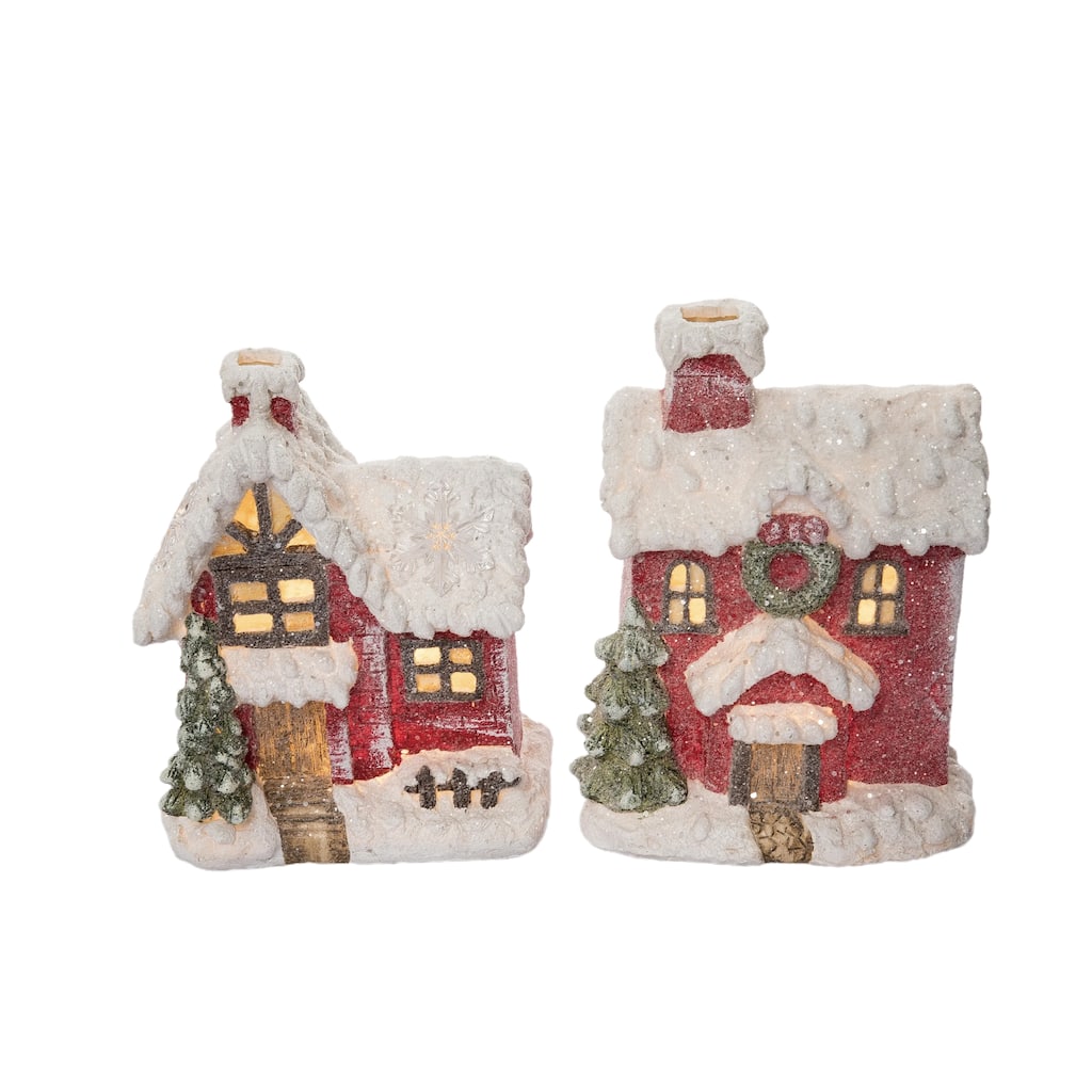 Transpac Resin Light Up Woodland Cottage Figurine Set of 2 Christmas Home Decorations