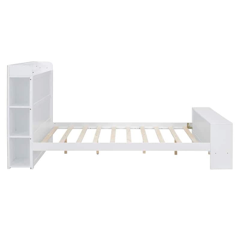 Full Size Platform Bed with built-in shelves, LED Light and USB ports