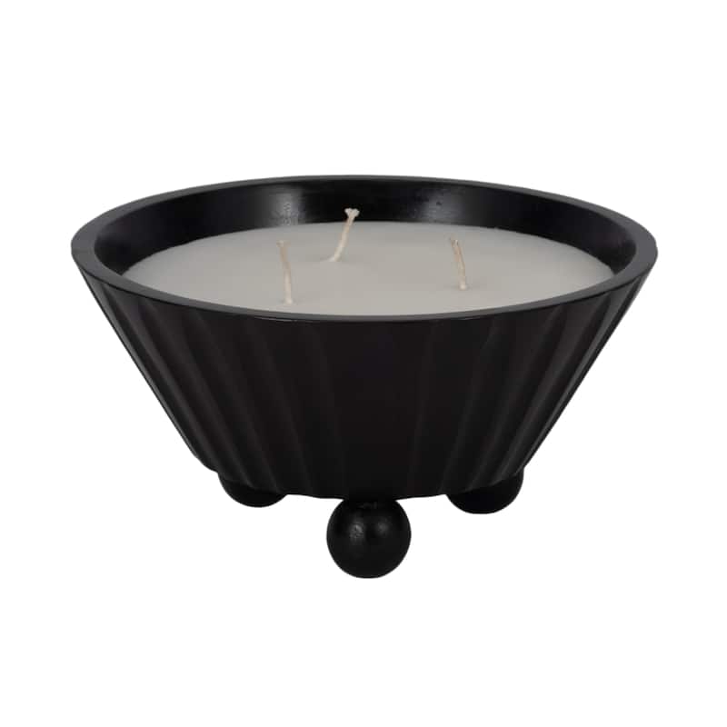 Mango Wood Candle Bowl Triple Wick Decorative Carved Modern Accent - 9" x 9" x 4.5"