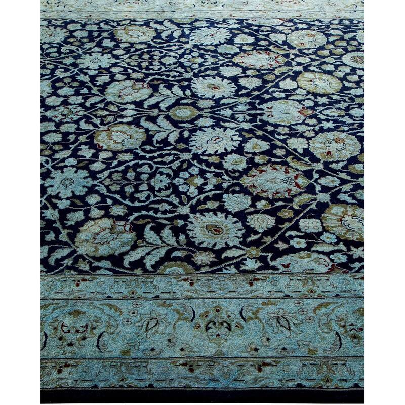Overton Hand Knotted Wool Vintage Inspired Modern Contemporary Overdyed Blue Square Area Rug - 6' 2" x 6' 2"