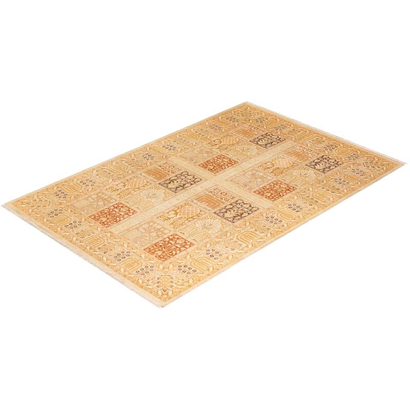 Overton Handknotted Wool Traditional Oriental Ivory Area Rug - 6' x 9'