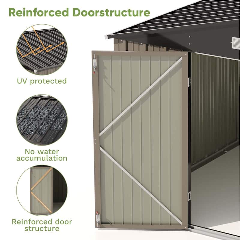 Patiowell 10' x 12' &10' x 14' Metal Outdoor Storage Shed with Floor Frame for Garden, Backyard, Patio