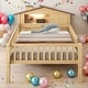 preview thumbnail 2 of 7, Twin Size Wood Platform Bed with House-shaped Headboard, LED, and Built-in Storage, Natural