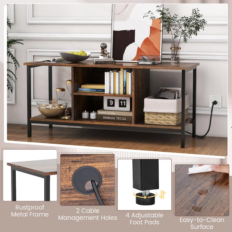 Gymax TV Console Table w/ Power Outlets 50" Industrial TV Stand w/