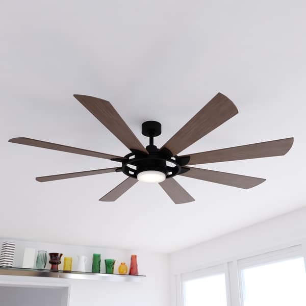 slide 2 of 16, Burlington 68 in. Indoor Outdoor Windmill Ceiling Fan with Reversible Blades, LED Light Kit, Remote, 6 Speeds Efficient DC Motor 68-in W x 15-in H x 68-in D - New Bronze