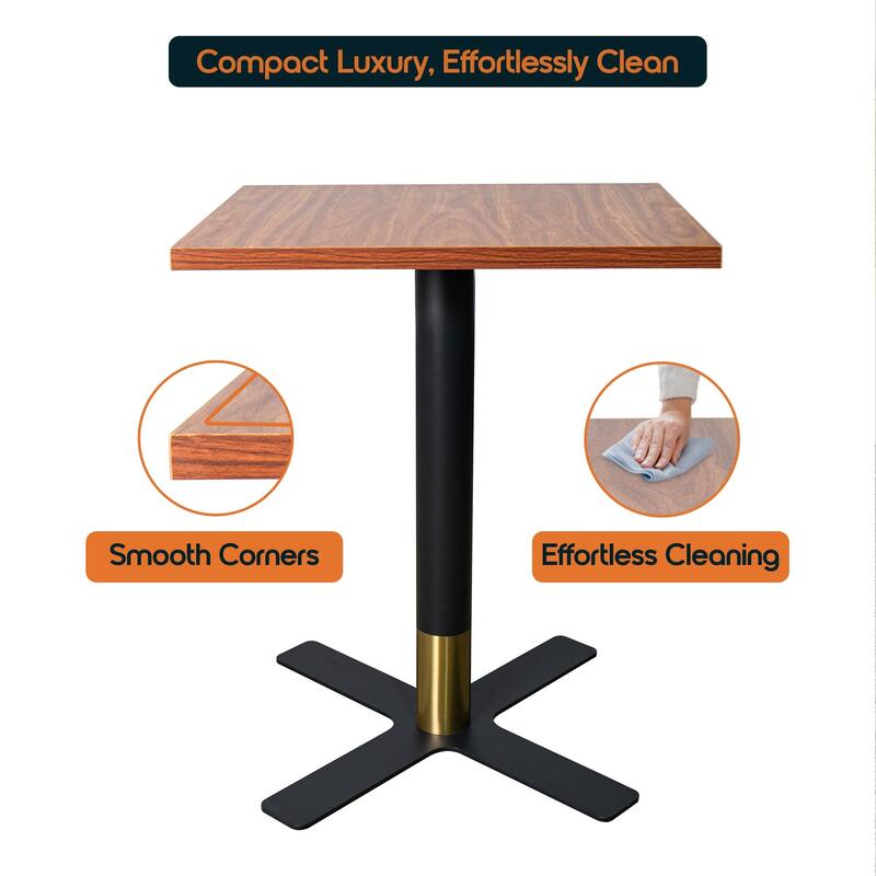 Vail Square Dining Table with 24 in. MDF Tabletop in Black Stainless Steel Cross Legs with Gold Accent Base Kitchen Table