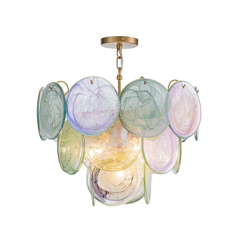 Glam Tiered Pearlescent Green Misty Glass Round Chandelier