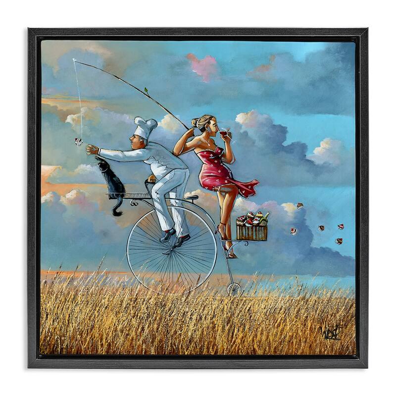Stupell Charming Lady & Chef Bicycle View Framed Floater Canvas Wall Art Design By Ronald West - 25 x 25 - Black