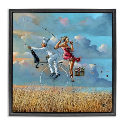Stupell Charming Lady & Chef Bicycle View Framed Floater Canvas Wall Art Design By Ronald West