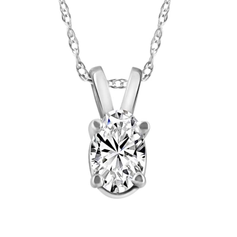 3/8Ct Oval Natural Diamond Solitaire Pendant White or Yellow Gold Necklace