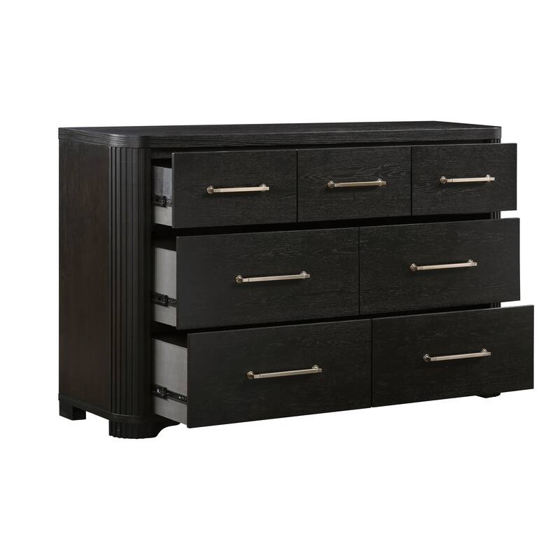 5pc Bedroom Furniture Platform Bed Two Nightstands Dresser Mirror Set Charcoal Finish