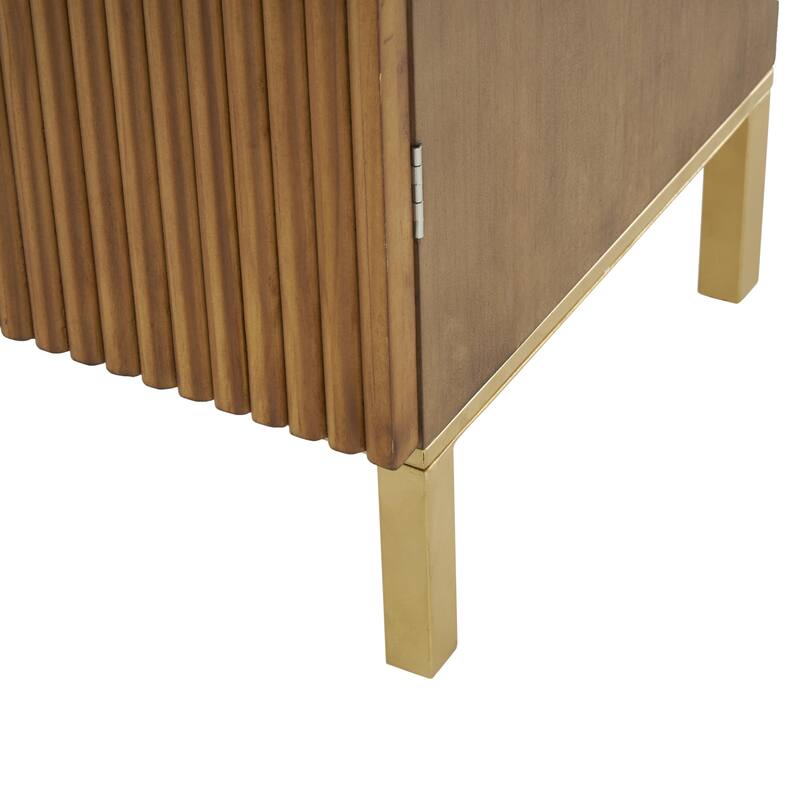 Wood Geometric Carved Square Room Cabinet with Gold Accents - Brown - Roche River Decor