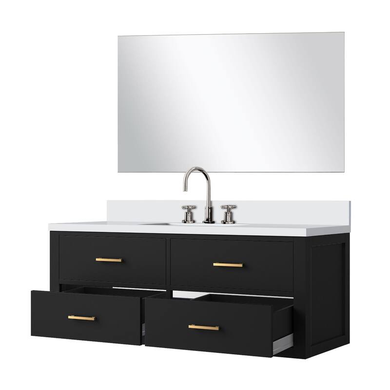 Castor Bath Vanity with Cultured Marble Top, Sink, Mirror and Faucet