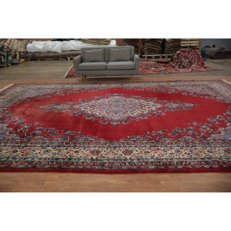 Hand Knotted Oriental 100% Wool Carpet Traditional Floral Red Shahbaft Area Rug - 17' 0'' X 11' 3''