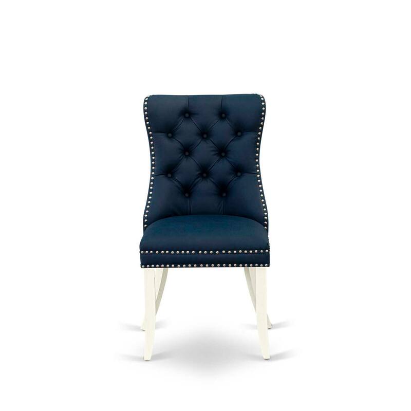 Parson Dining Chairs Set of 2 - Navy Blue Faux Leather Padded Chairs with Nailhead Trim