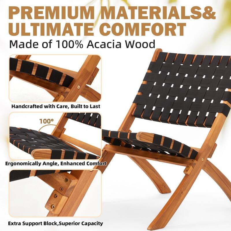 AECOJOY Outdoor Bistro Set for 2, Acacia Wood Patio Furniture Set with Coffee Table & Folding Chairs