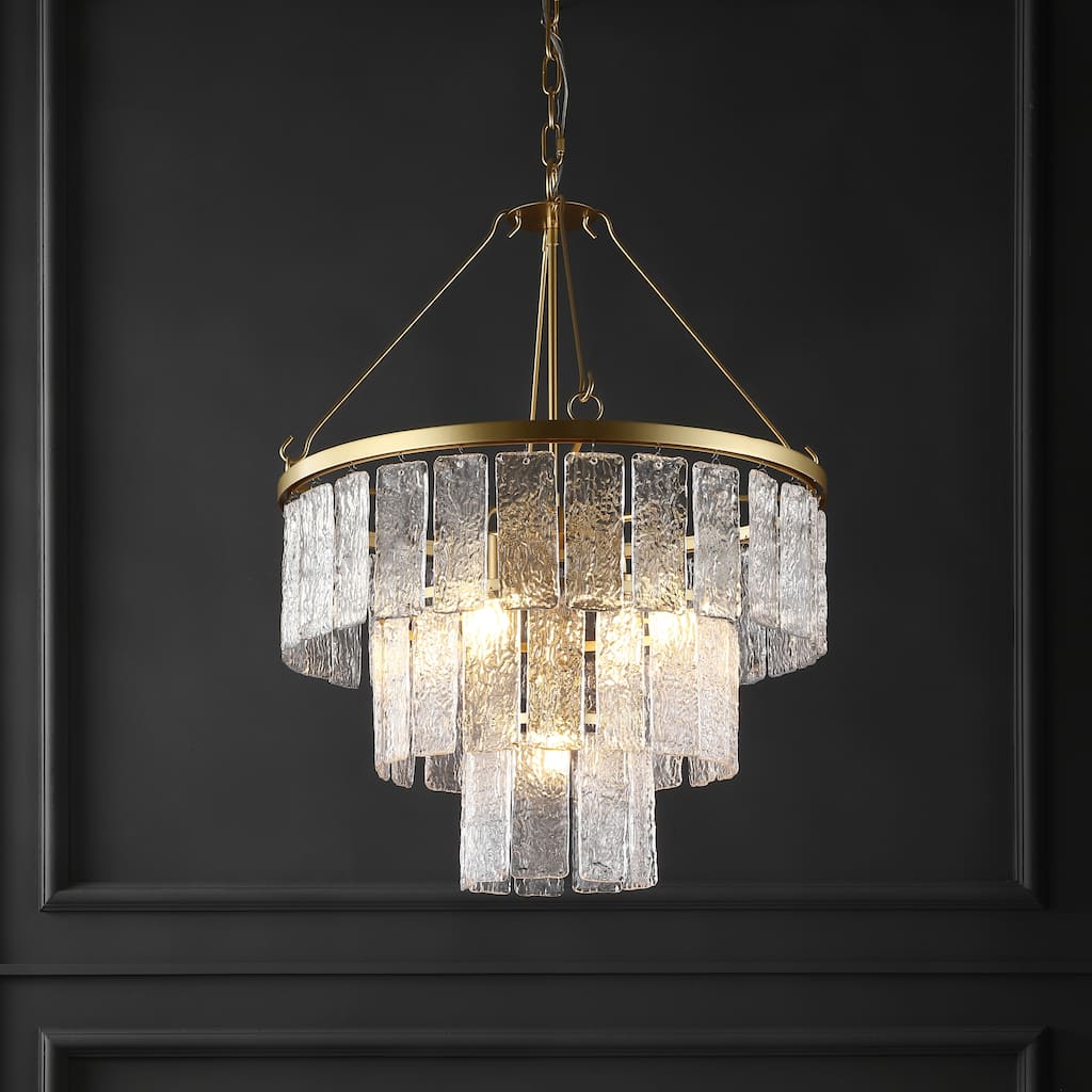 SAFAVIEH Couture Ima Art Deco 3-Tier Pendant Chandelier - 23.75 In W x 23.75 In D x 34.5 / 82.5 In H - Gold