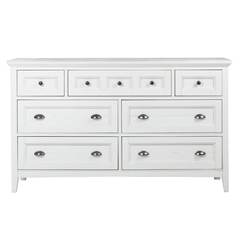 Magnussen Home Heron Cove Chalk White And Dovetail Grey Drawer Dresser With Landscape Mirror