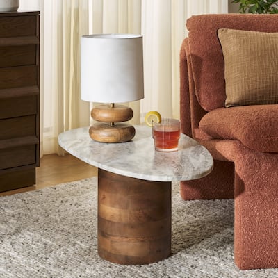 SAFAVIEH Home Mono Large Marble Side Table - 29"W x 17"D x 13"H