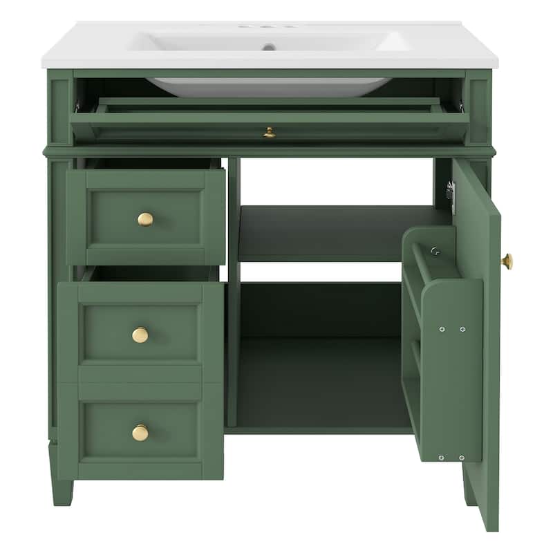 30" Modern Bathroom Vanity with Top-Mounted Sink, Featuring Two Drawers, A Tip-Out Drawer, And A Sleek Single-Sink Design .