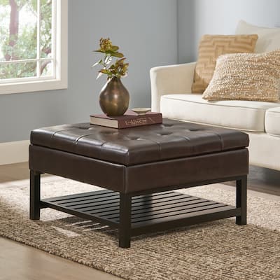 Storage Ottoman Coffee Table,Square Ottoman with Storage and Bottom Rack