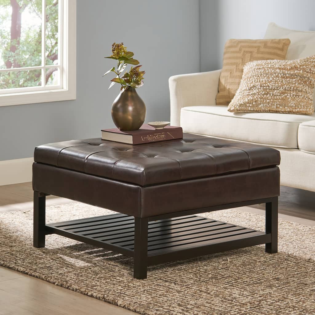 Storage Ottoman Coffee Table,Square Ottoman with Storage and Bottom Rack