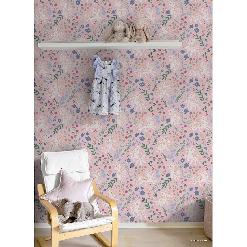 RoomMates My Little Pony Retro Floral Pink Peel and Stick Wallpaper