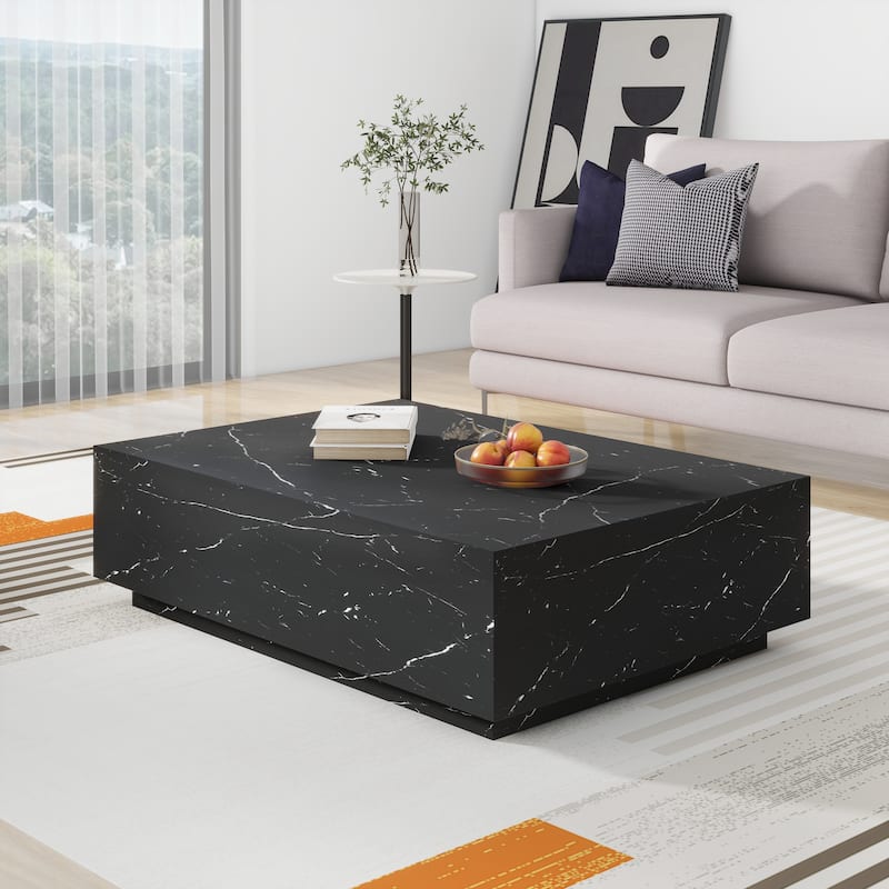 Faux Marble Solid Block Rectangular Coffee Table