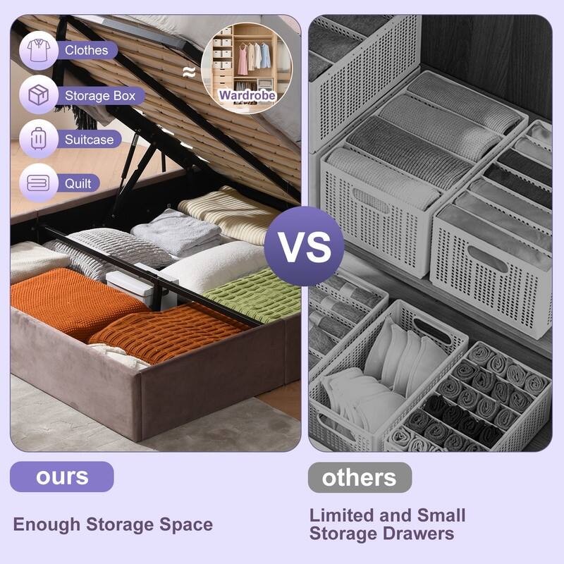 Upholstered Platform Bed With Charging Station & LED Lights