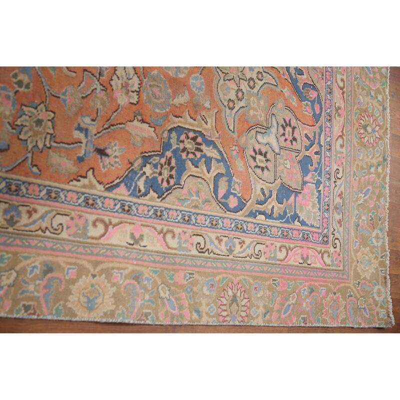Hand Knotted Oriental 100% Wool Carpet Traditional Floral Oranges & Rust Mashad Area Rug - 11' 2'' X 8' 1''