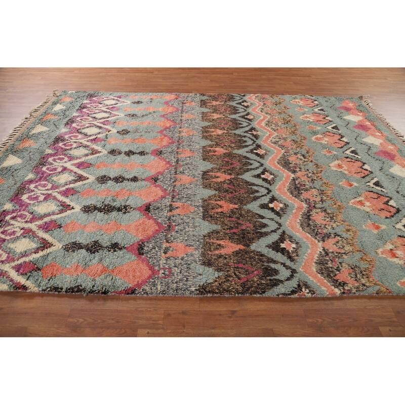 Geometric Moroccan Oriental Area Rug Hand-Knotted Wool Carpet - 7'11" x 10'7"