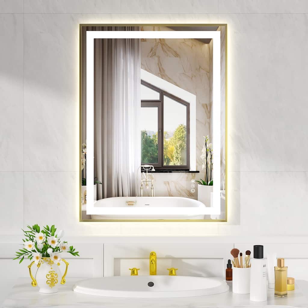 Gold Tempered MirrorDual LED Light StripsFront and Back Lighting