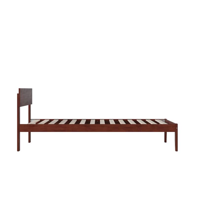 Twin XL Platform Bed - Walnut Modern Bed with Headboard & Slats - No Box Spring Needed