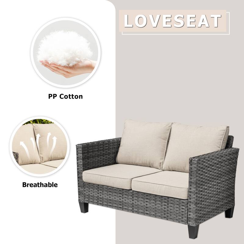 XIZZI Outdoor Rattan Wicker Loveseat with Cushions